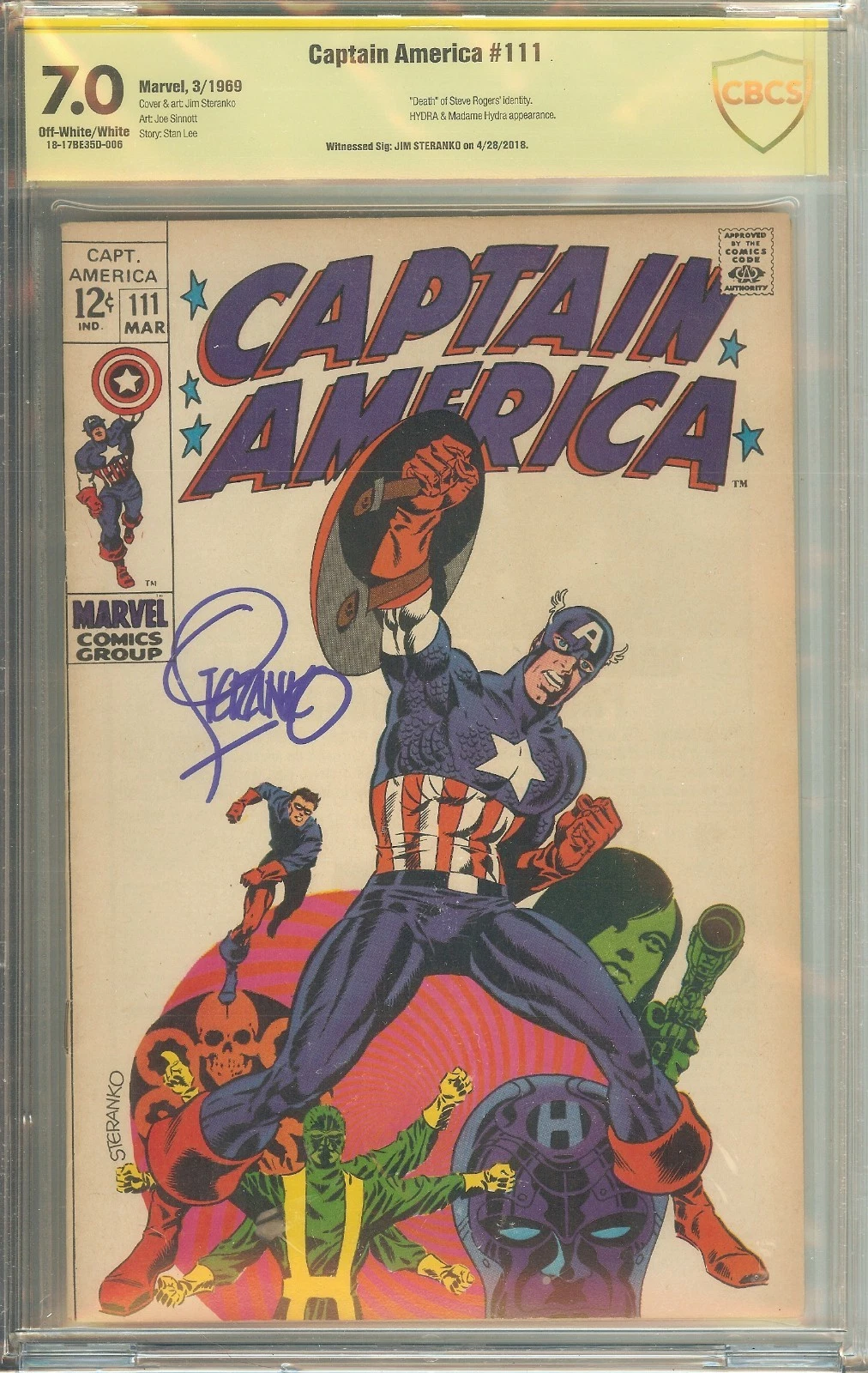 Captain America #111 CBCS 7.0 (not CGC) Signed Jim Steranko