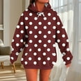thumbnail image 2 of FRSASU Women's Polka Dot Print Hooded Sweatshirt Long Sleeved Casual Fashion Top with Pocket Wine M(M), 2 of 5