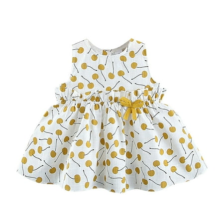 

Dresses Toddler Baby Girl Suspender Ruffled Skirt Dress Cherry Printed Dress Summer Princess Dress For Vacation Daily Wear Girl Short Dress