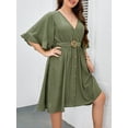 thumbnail image 4 of Robe pour Femmes Grande Taille à Manches Mi-Longues avec Ceinture à la Taille, Robe Décontractée, 4 of 8