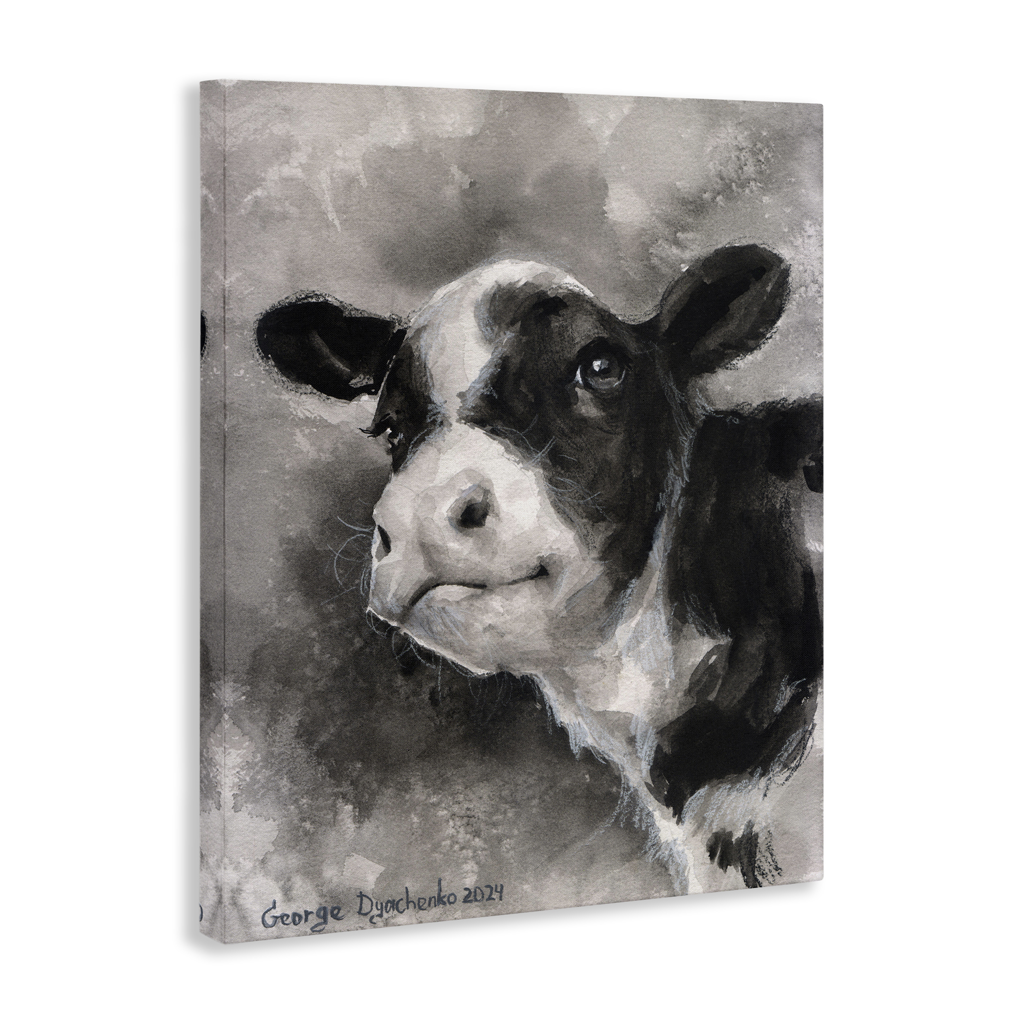 Stupell Industries Smiling Baby Calf Animals Drawing Wrapped Canvas Art Print Wall Art, 36 x 48