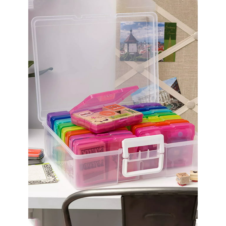 novelinks Transparent 4 x 6 Photo Cases and Clear Craft Keeper with  Handle - 16 Inner Cases Plastic Storage Container Box (Clear)