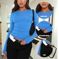 thumbnail image 4 of Tops cortos de manga larga para mujer, top corto de entrenamiento, camisas de gimnasio atléticas ajustadas con agujero para el pulgar, 4 of 5