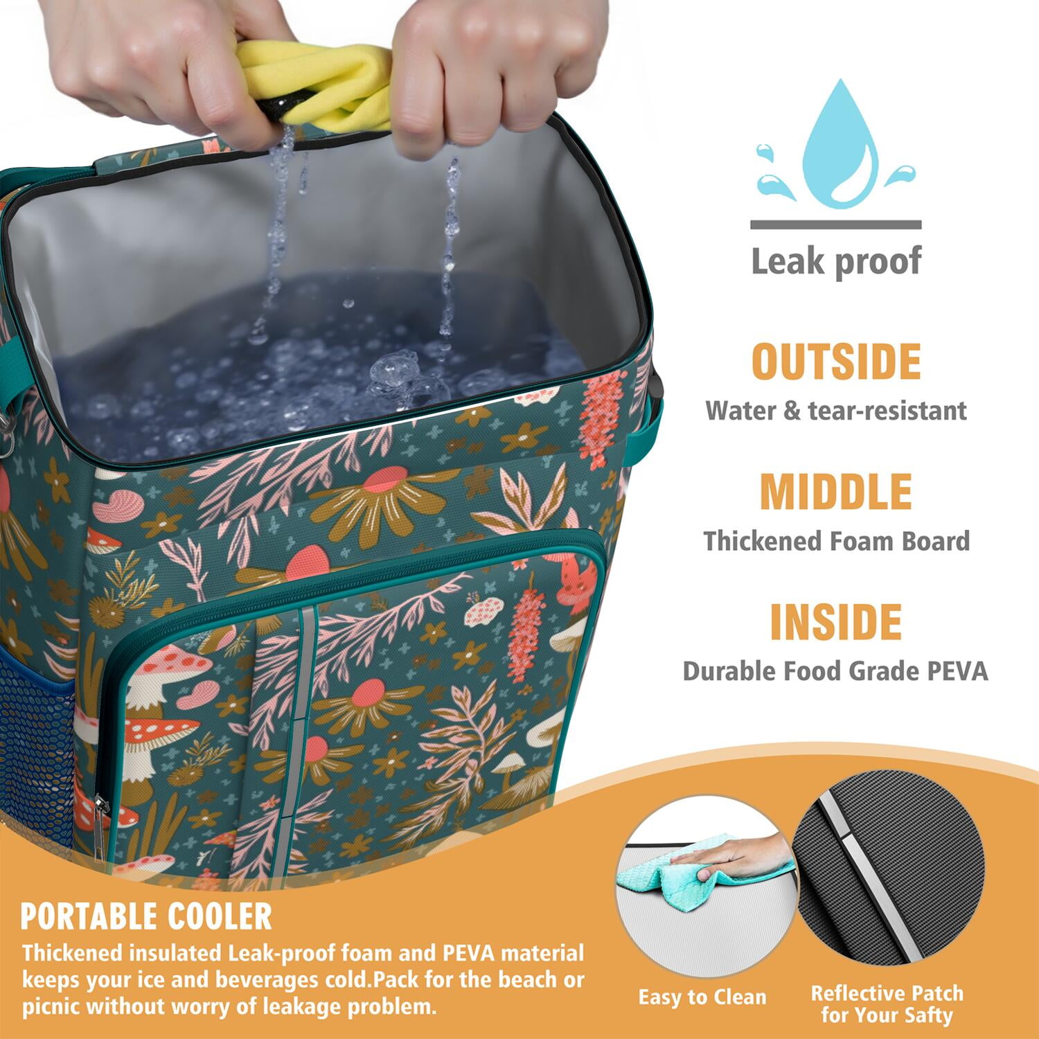 Camping Cooler Backpack 26 Cans,Insulated Backpack Insulated Leak Proof Travel Cooler Bag Waterproof Lunch Picnic Beach Work Trip Thermal Bag Drink Beverage Beer Bag Cooler Mushroom