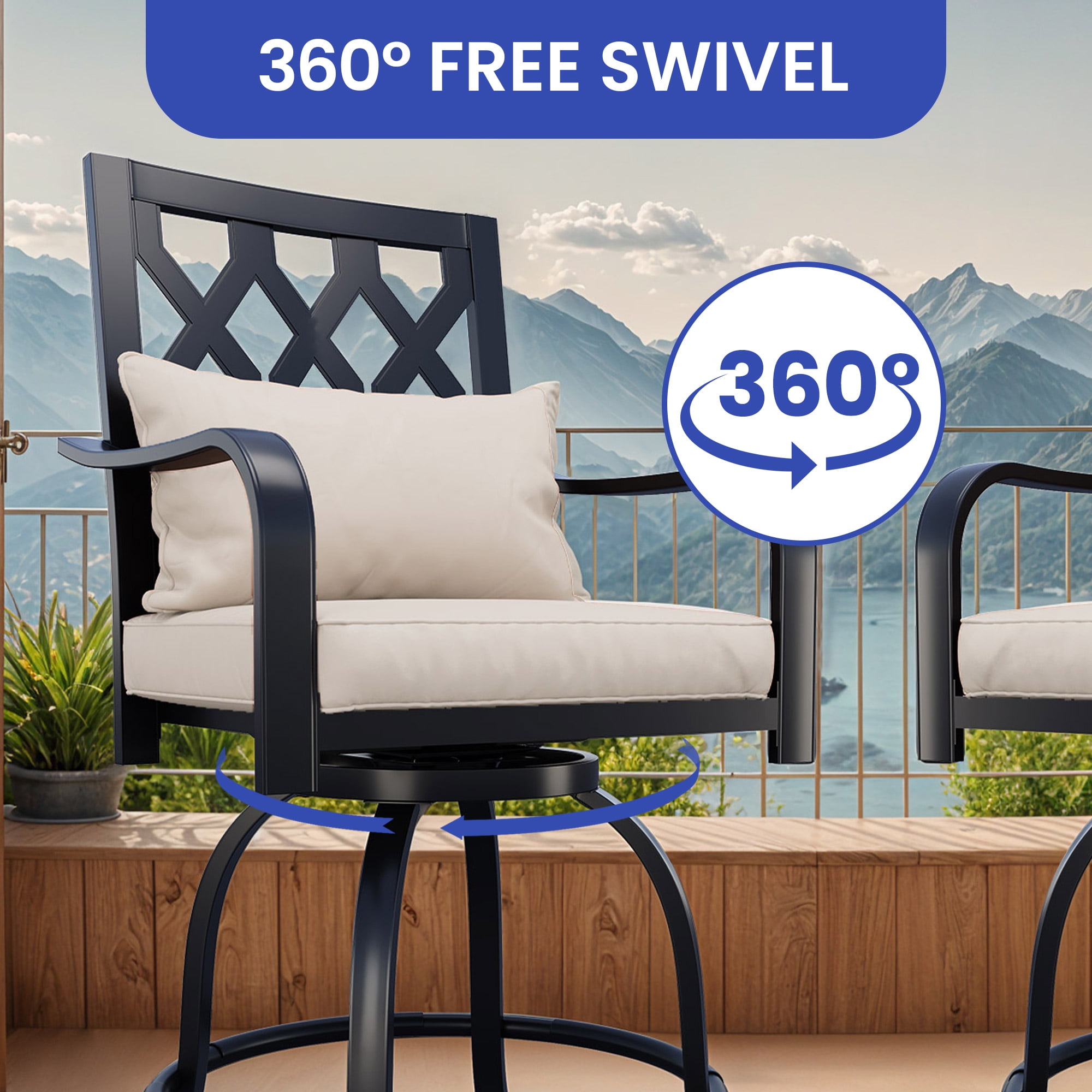 Uforic Outdoor Swivel Chairs Set of 2, Outdoor chairs, Versatile Chairs with 360° Swivel, thick cushion, and All-weather Material, Ideal for Patio, Backyard, Garden, and Porch, White