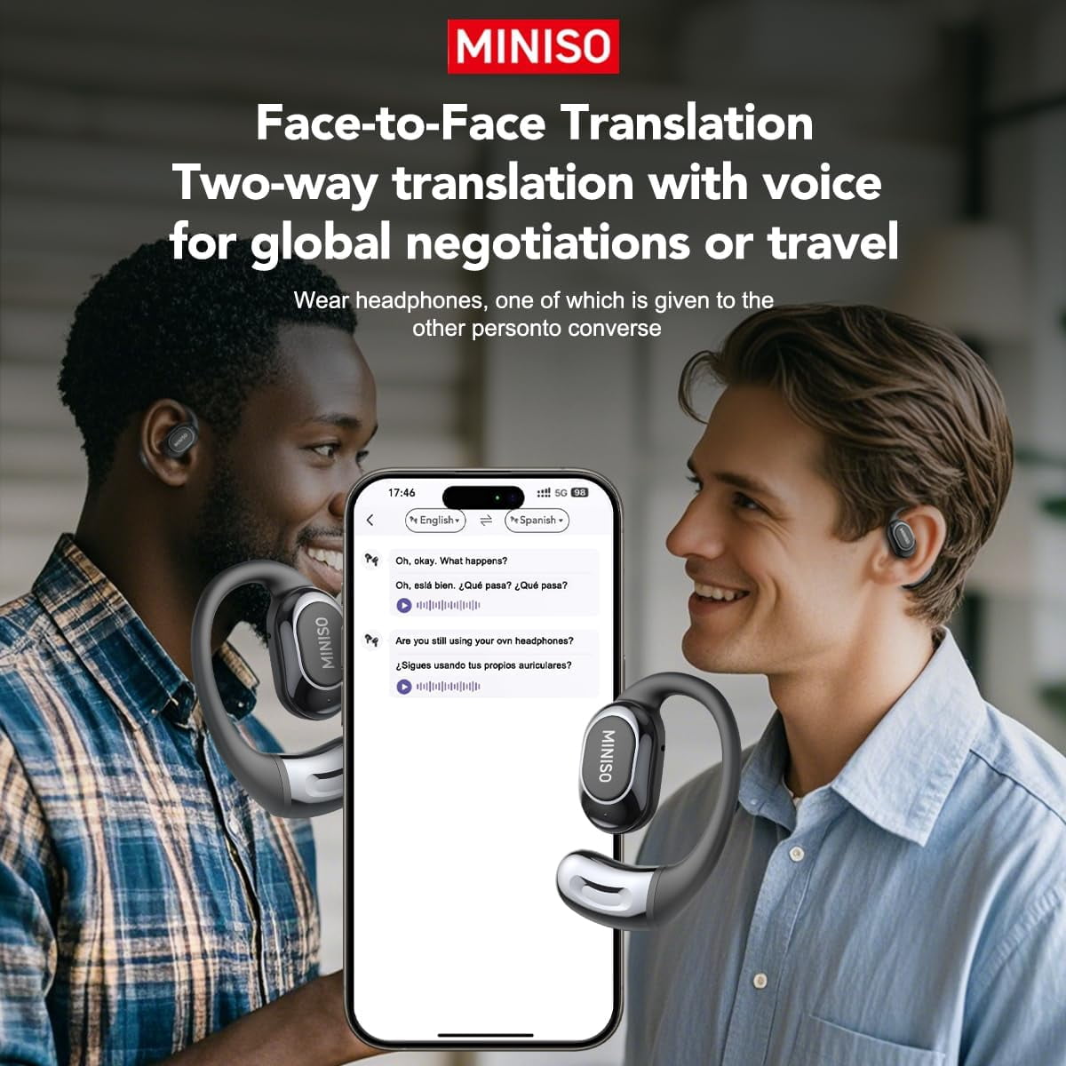 MINISO Al TranslationBuletooth Headphones MS156 Long Battery Life HiFi Stereo Sound Wireless Earhooks Headphones