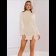 thumbnail image 5 of Vestido de Mujer con Mangas Largas Cruzadas, Volantes, Dobladillo Ajustado, Abertura, Cuello Medio Alto, Falda Corta, Cintura Ajustada. Albaricoque L, 5 of 9