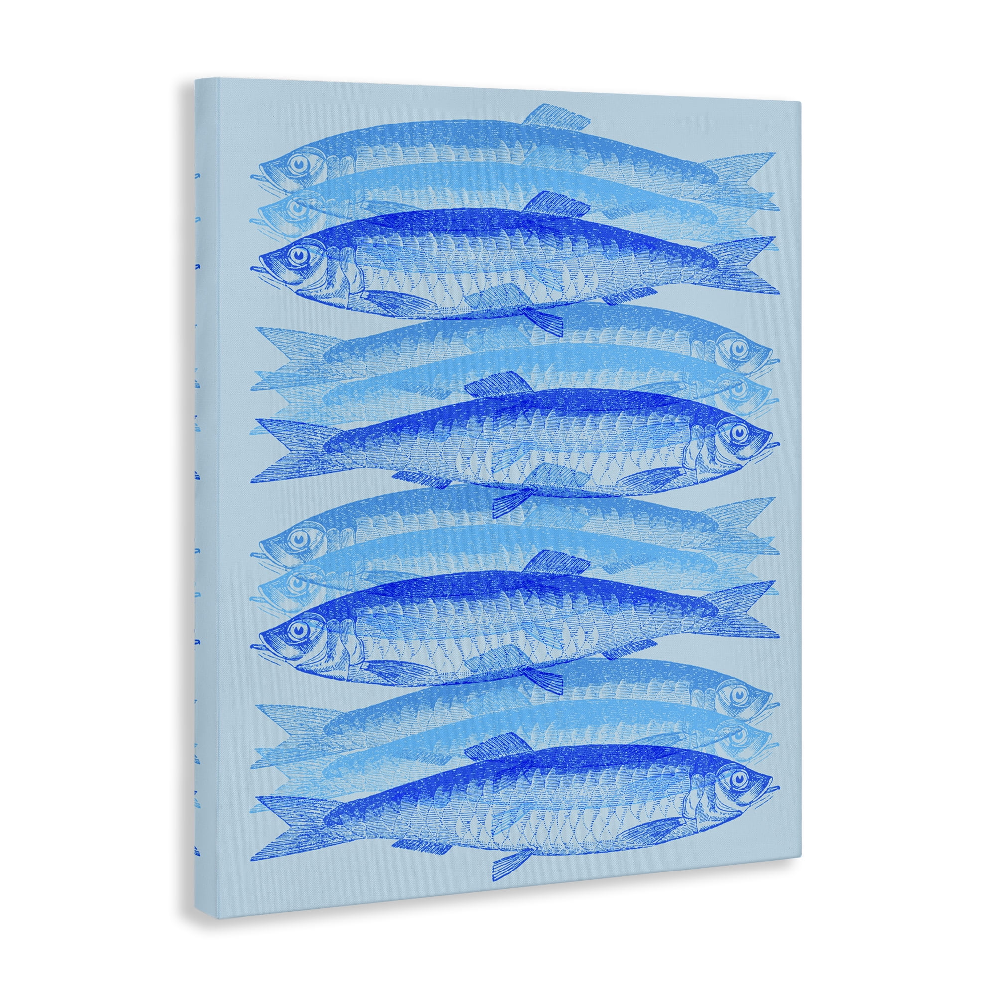 Stupell Industries Blue Layered Fish Animals & Insects Painting Gallery Wrapped Canvas Art Print Wall Art, 16 x 20