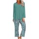 thumbnail image 2 of Puntoco Traje De Manga Larga + Pantalones Con Cuello Redondo Y Estampado A Rayas Para Mujer, Color Verde Menta, Xxl, 2 of 5