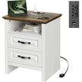 thumbnail image 3 of Marsail Farmhouse Nightstand with Charging Station, Bedside Table with 2 Drawers Storage and Open Shelf, Bedside Cabinet for Bedroom, Rustic Side Table, Two-Tone Finish, 3 of 13