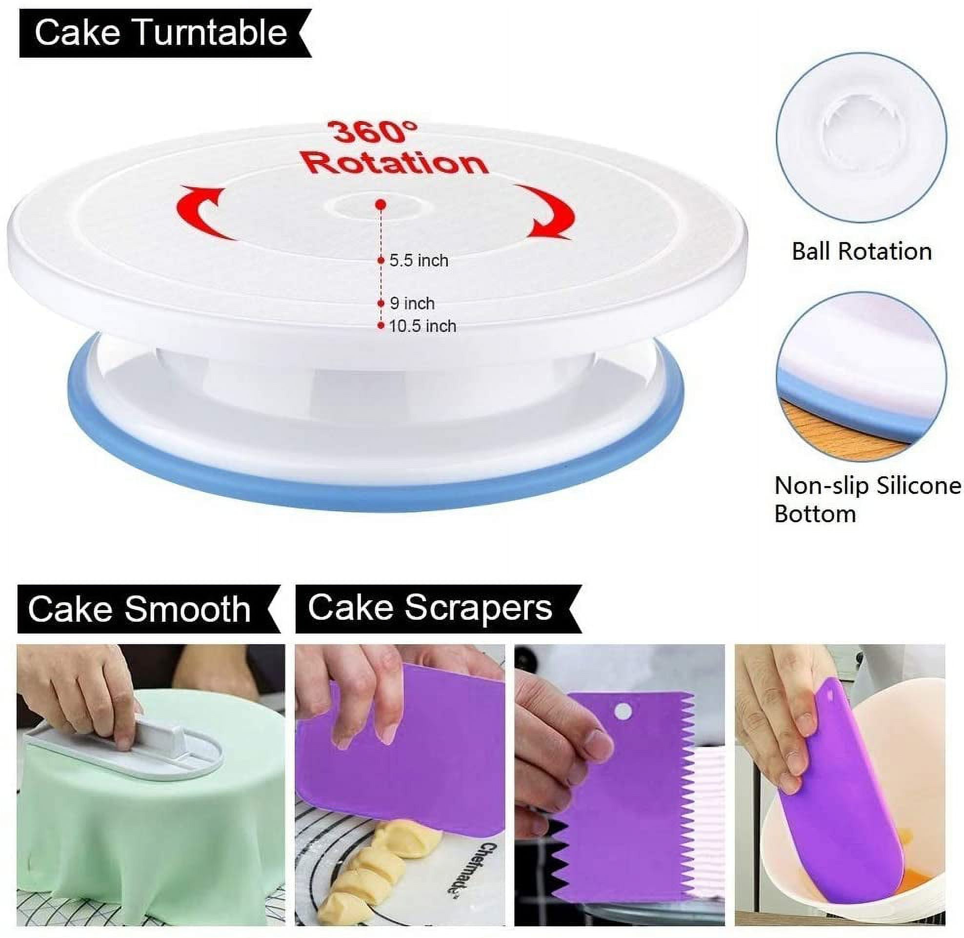 Decorating Supplies, 493 Pcs Cake Decorating Kit 3 Packs Springform Cake Pans, Cake Rotating Turntable, 48 Piping Icing Tips, 7 Russian Nozzles