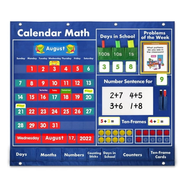HLONK Classroom Pocket Chart Teaching Aids for Date Math Counting