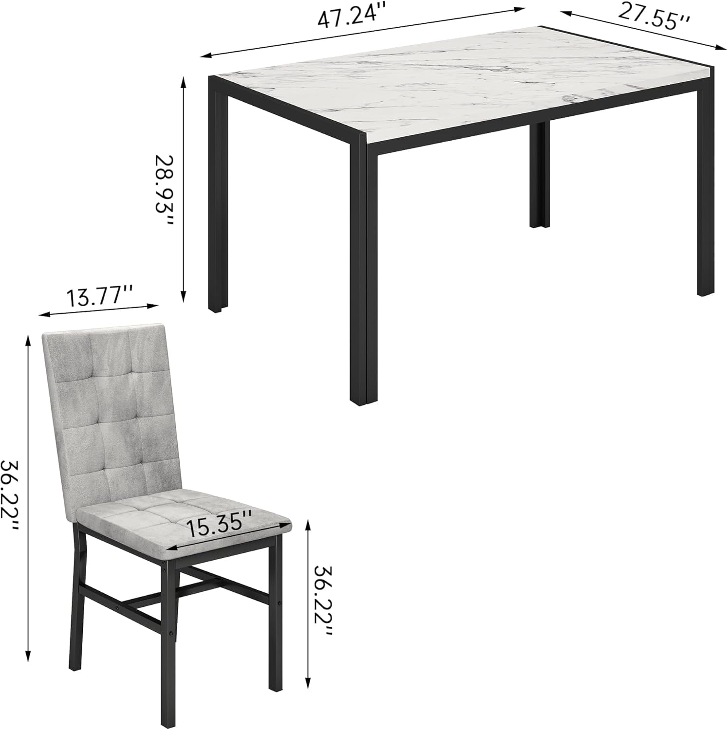 LinkRomat 5-Piece Faux Marble Dining Table Set for 4, Modern Kitchen Table with Chairs, Dinette Dining Room Furniture Set for Compact Space Saving