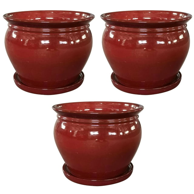 Southern Patio Pot de Jardinière Rond en Céramique Glycine 8 Pouces avec Soucoupe, (3 Pack)