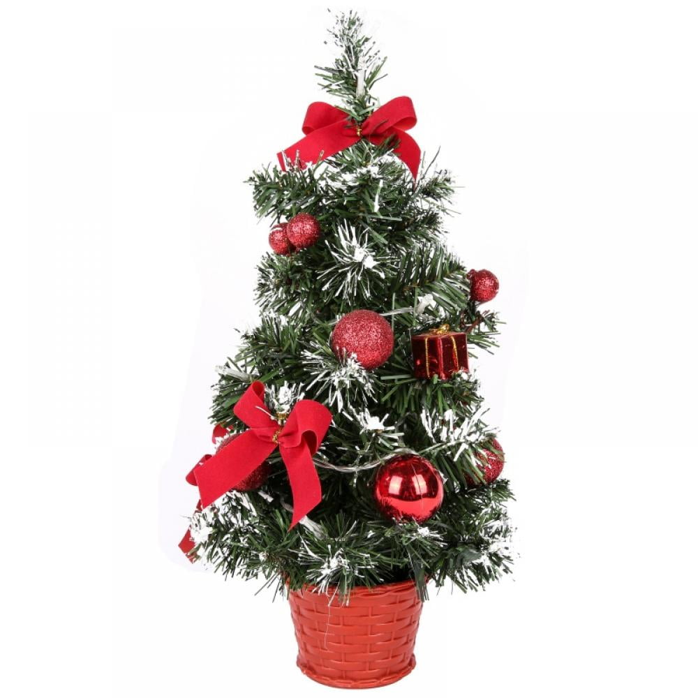 MINI Artificial Christmas Tree With Base Table Top Home Ornaments Red Xmas 