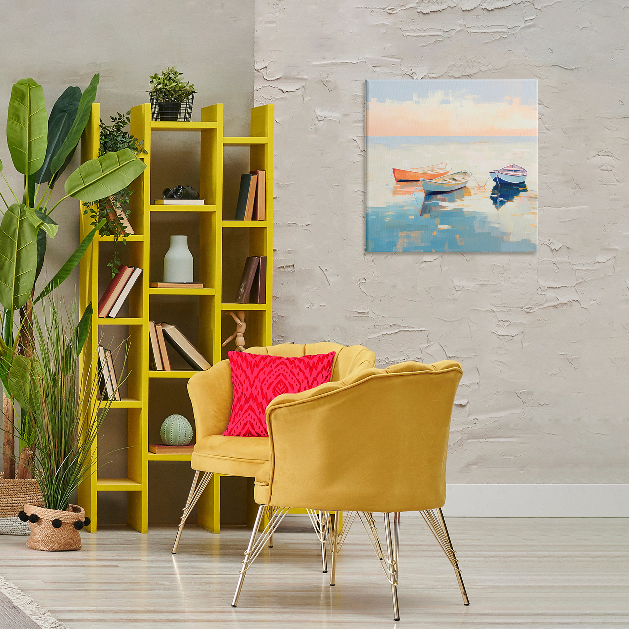 Stupell Industries Soft Pastel Boats Transportation Painting Gallery Wrapped Canvas Art Print Wall Art, 24 x 24