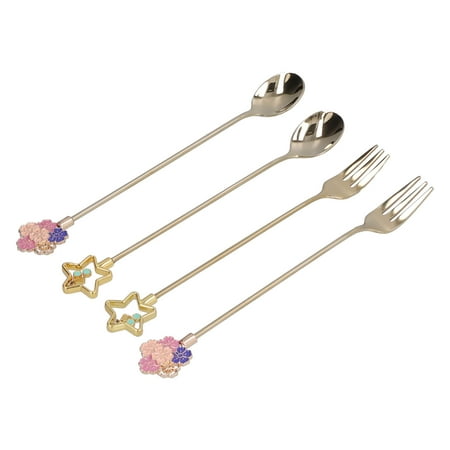 

Japanese Soup Spoon 304 Stainless Steel Sakura Shaped Fruit Fork for Home Hotel RestaurantGold