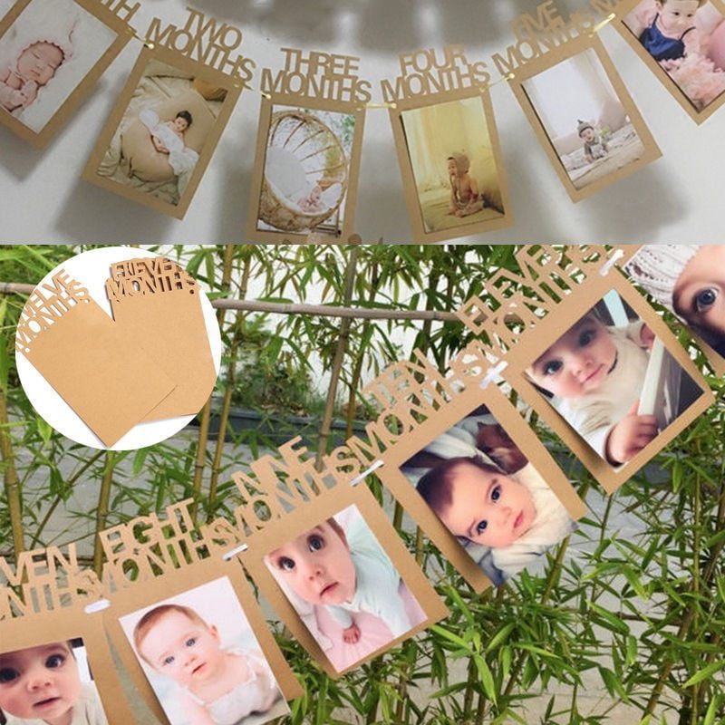 1st Baby 1-12 Month Photo Clip Banner Glitter Paper Garland Birthday Party Decor 