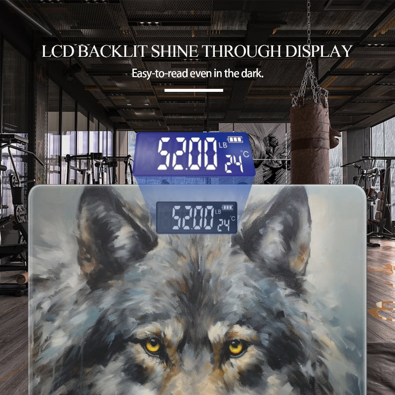 High Precision Body Weight Scale Smart Bathroom Scales with Large LCD Display(400lbs),Decorative for Bedroom-Majestic Wolf With Piercing Yellow Eyes