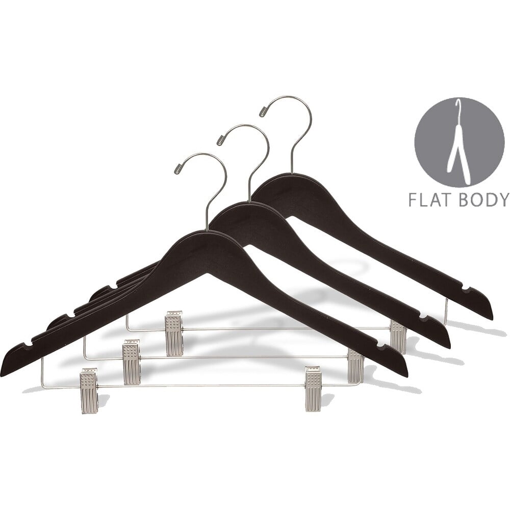 The Great American Hanger Company Wooden Combo Hanger with Espresso Finish and Clips, Brushed Chrome Hardware (Case of 50)