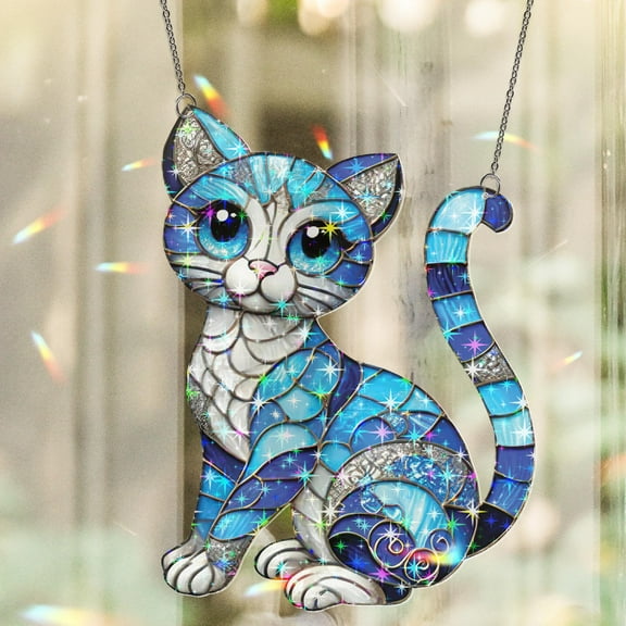 Lotusprinthandmade Colorful Cute Cat Custom Shape Star Hologram Ornament 3.5in, 3d cat holographic decoration, vibrant cat ornament