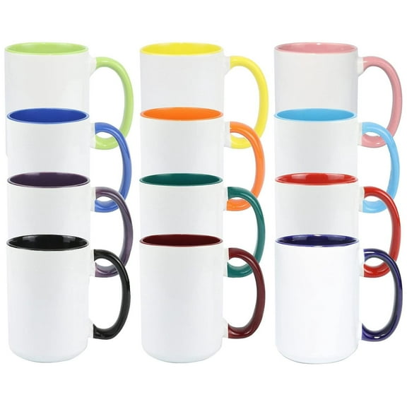 Ceramic 15oz Sublimation Coffee Mug, 12 Assorted Colors, Case of 12