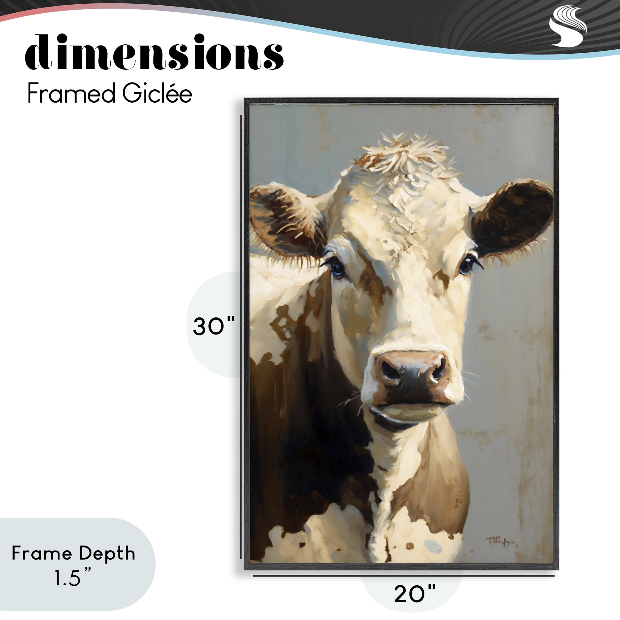 Stupell Industries Farmhouse Cow with Gentle Gaze Black Framed Giclee Art, design by Creative Studio