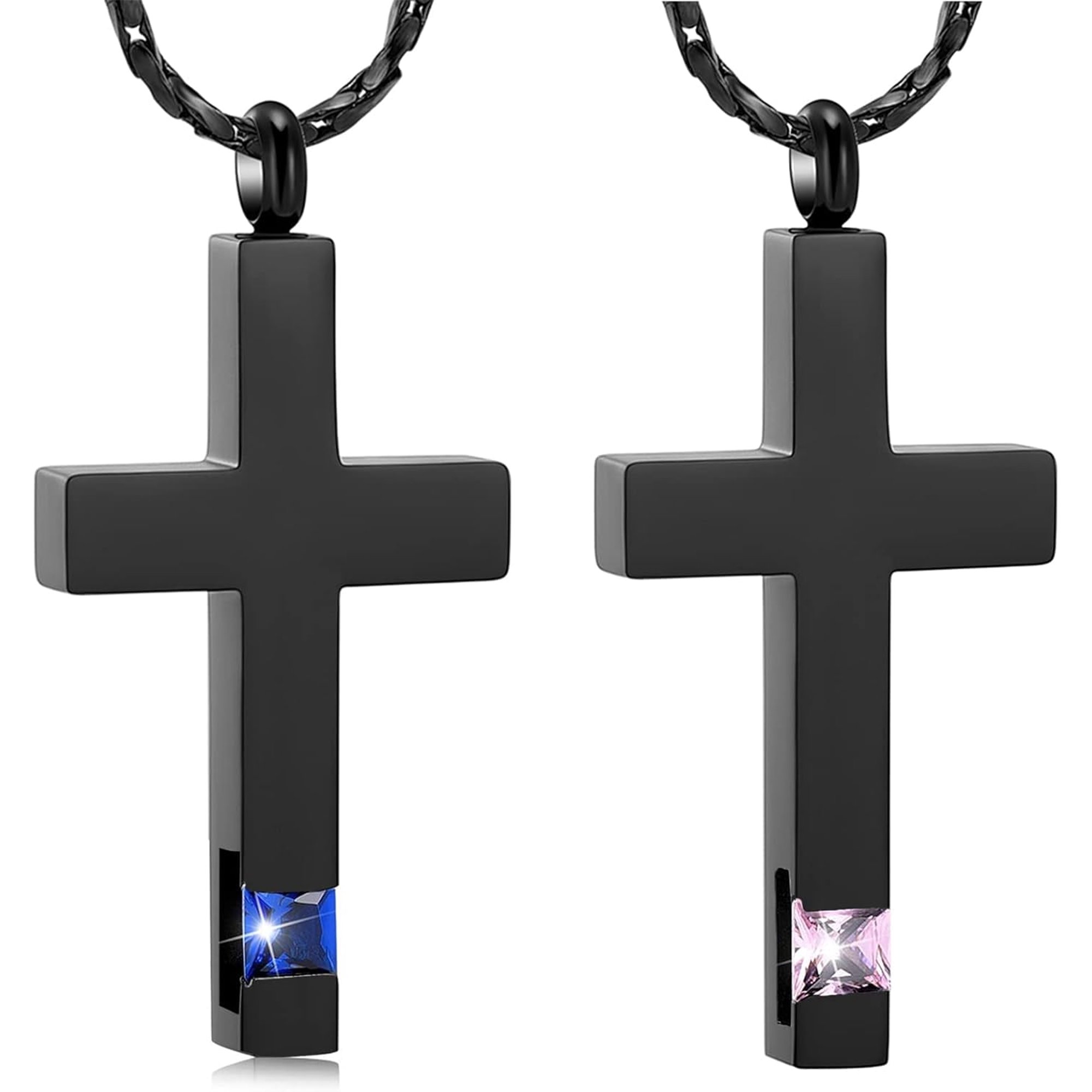 Simulated Birthstone Cross Urn Necklaces for Ashes - Simulated Birthstone Cross Cremation Jewelry for Women Men Religious Cross Memorial Urn Pendant Memorial Keepsake Ash Holder