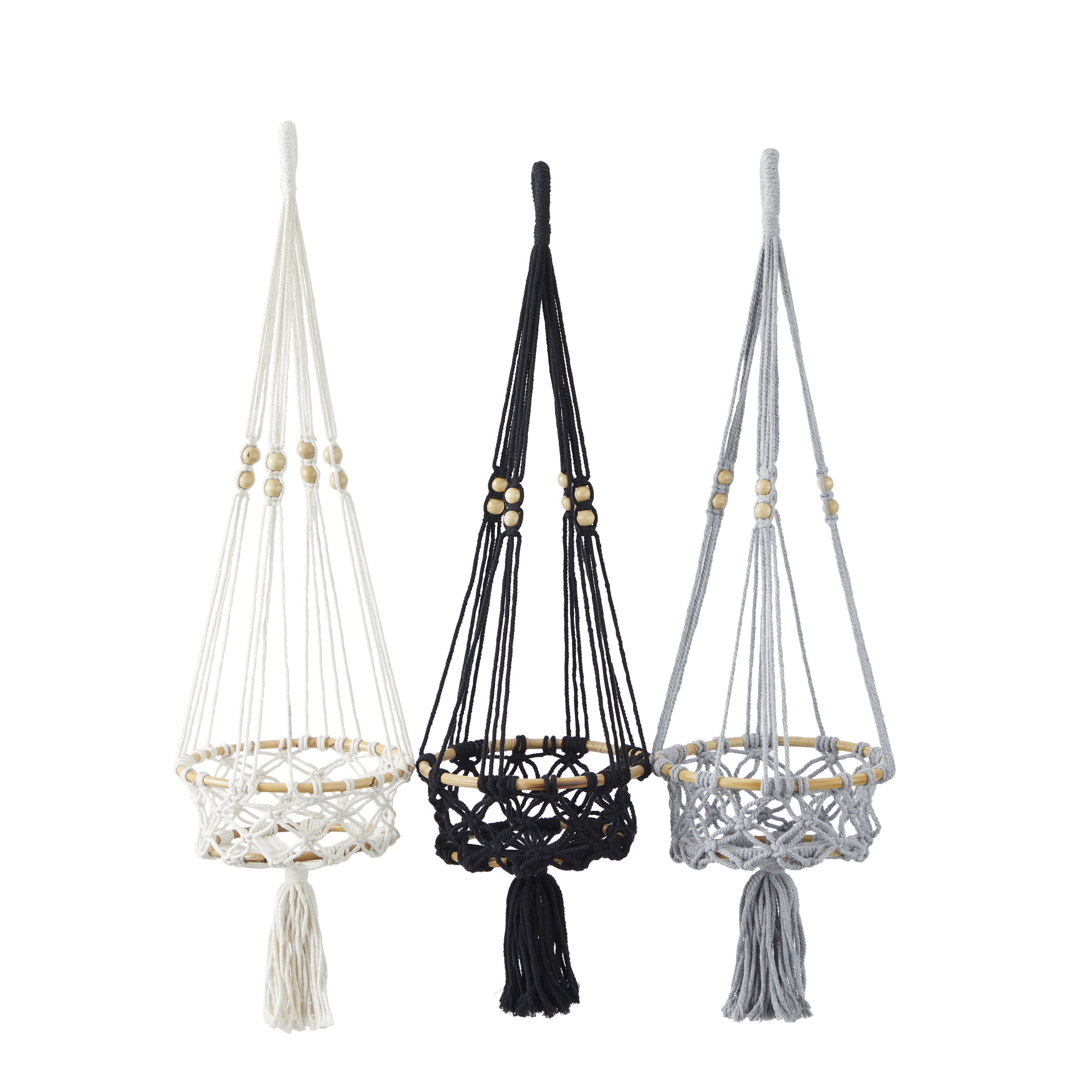 DecMode 9"W, 32"H Round Multi Colored Cotton Handmade Hanging Macrame Wall Planter (3 Count)