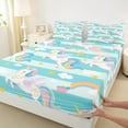 thumbnail image 3 of Manfei Cute Cartoon Unicorn Bed Sheets,Colorful Rainbow Stripe King Sheets,Cyan Geometric Lines Sheet Set For Girls,Luxury Bedroom Decor,4pcs, 3 of 7