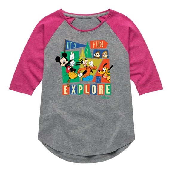 Disney - Mickey & Friends - It's Fun To Explore - Toddler & Youth Girls Raglan Graphic T-Shirt