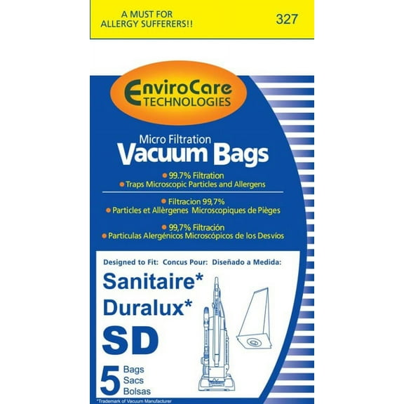 5 Pk Sanitaire / Eureka Upright Micro Filter Type SD Bags Part 327