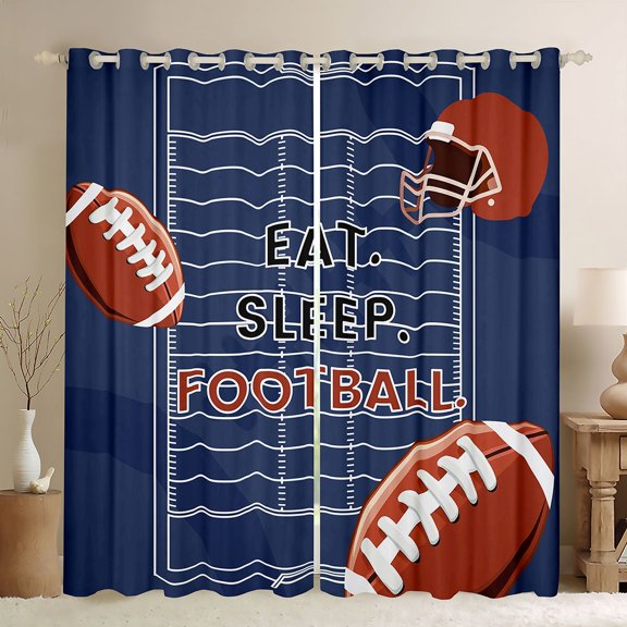 Erosebridal Eat Sleep Football Black Out Curtains for Kids Teens,Boys Girls Sport Rugby Curtains Pack of 2 (42x63 Each),Super Cozy Room Decor