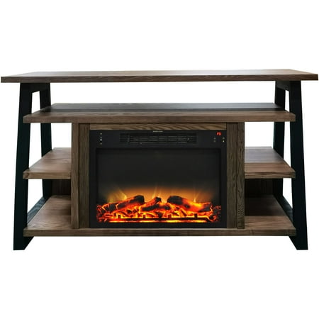 

Hanover 32-In. Industrial Chic Electric Fireplace Heater with Realistic Log Display and 5 LED Flame Colors Walnut