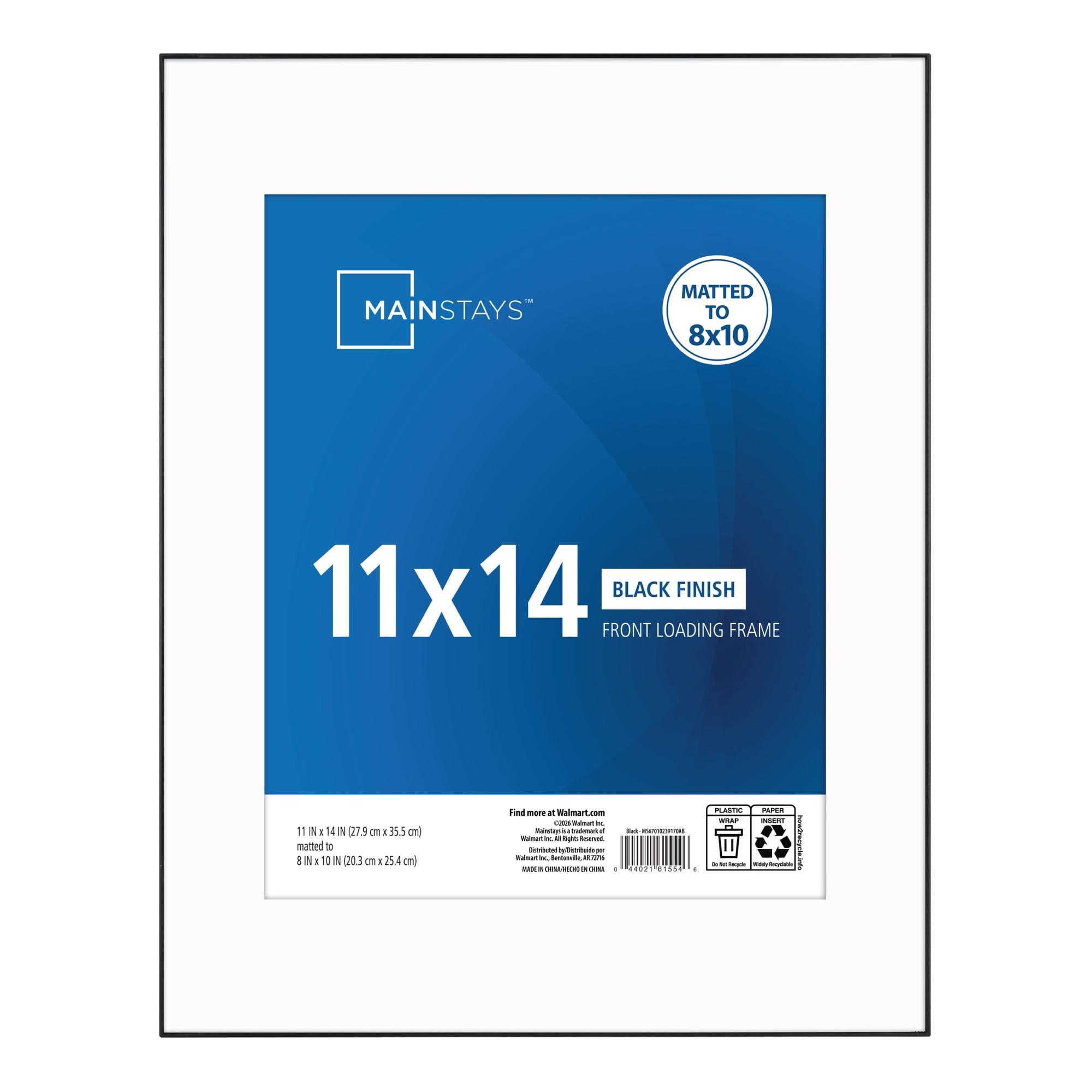 Mainstays 11x14 Front-Loading Picture Frame, Matted to 8x10, Black