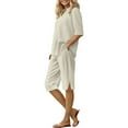 thumbnail image 5 of Linen Sets for Women 2 Piece Shorts Outfits Casual Summer Button V-Neck Short Sleeve Tops and Elastic Waist Shorts Outfit Sets, 5 of 9