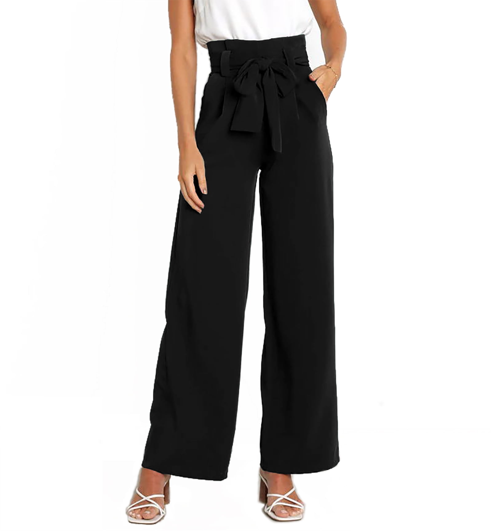ChooTeeYeen Women's High Waist Pants Casual Pockets Belted Wide Leg