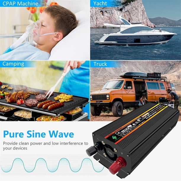 Inversor De Corriente Para Coche Inversor de corriente para automóvil Pantalla de voltaje LED Inversor de onda sinusoidal pura (60V 220V)