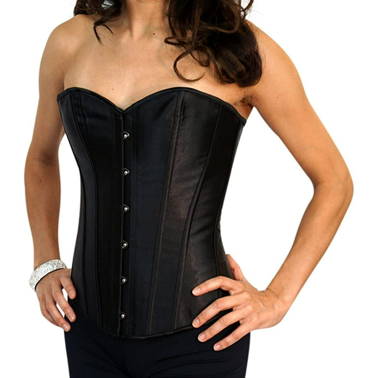 Chicastic Black Satin Sexy Strong Boned Corset Lace Up Bustier Top - 3-4 XL  