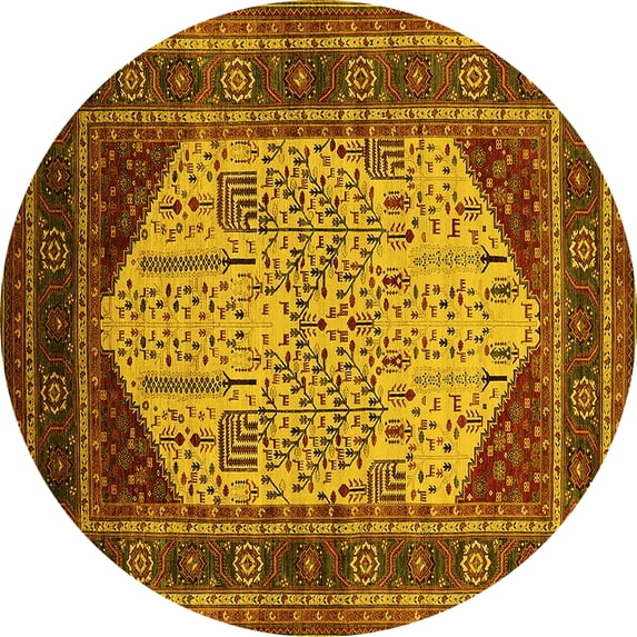 Ahgly Company Indoor Round Oriental Yellow Industrial Area Rugs, 3' Round