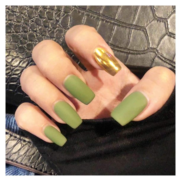 Fastest Matte Green And Gold Nails