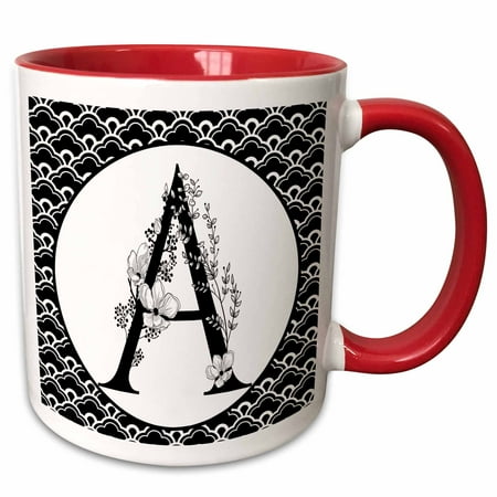 

3dRose Black and White Floral Monogram A On Fancy Scallops - Two Tone Red Mug 11oz (mug_318028_5)