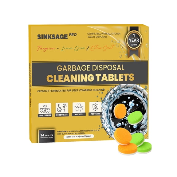 SINKSAGE PRO Garbage Disposal Cleaner Tablets – 24 Count – XL Foaming Sink & Drain Deodorizer – Fresh Dual Scents: Tangerine   Lemongrass & Fresh Citrus – 1-Year Supply