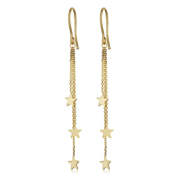 Au Naturale 14k Yellow Gold Star Tassel Drop Earrings (1.61 inches long)