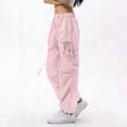 thumbnail image 4 of Mgmyaa Women's Soft Lightweight Nylon Straight-Leg Cargo Full Length Pants with Drawstring Mid Waist Adjustable Waist Active Fit Trousers for Sports Hiking Gym, 4 of 7