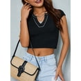 thumbnail image 6 of Women Summer Short T-Shirt, Short Sleeve Patchwork Tailored V-Neck Ribbed Crop Top, 6 of 7