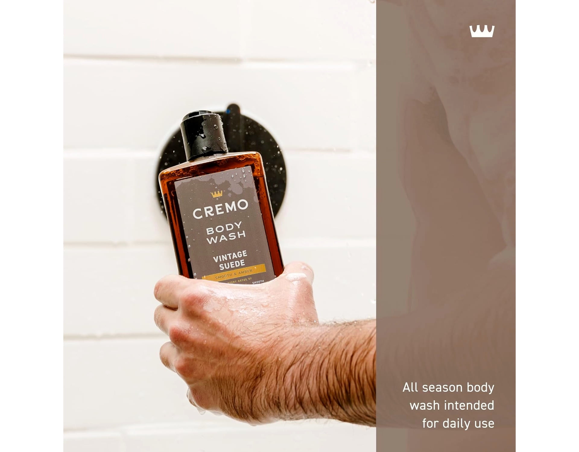 3 Pack - Cremo Vintage Suede Body Wash with Scent Notes of White Moss, Rich Amber, and Smooth Suede, 16 Fl Oz