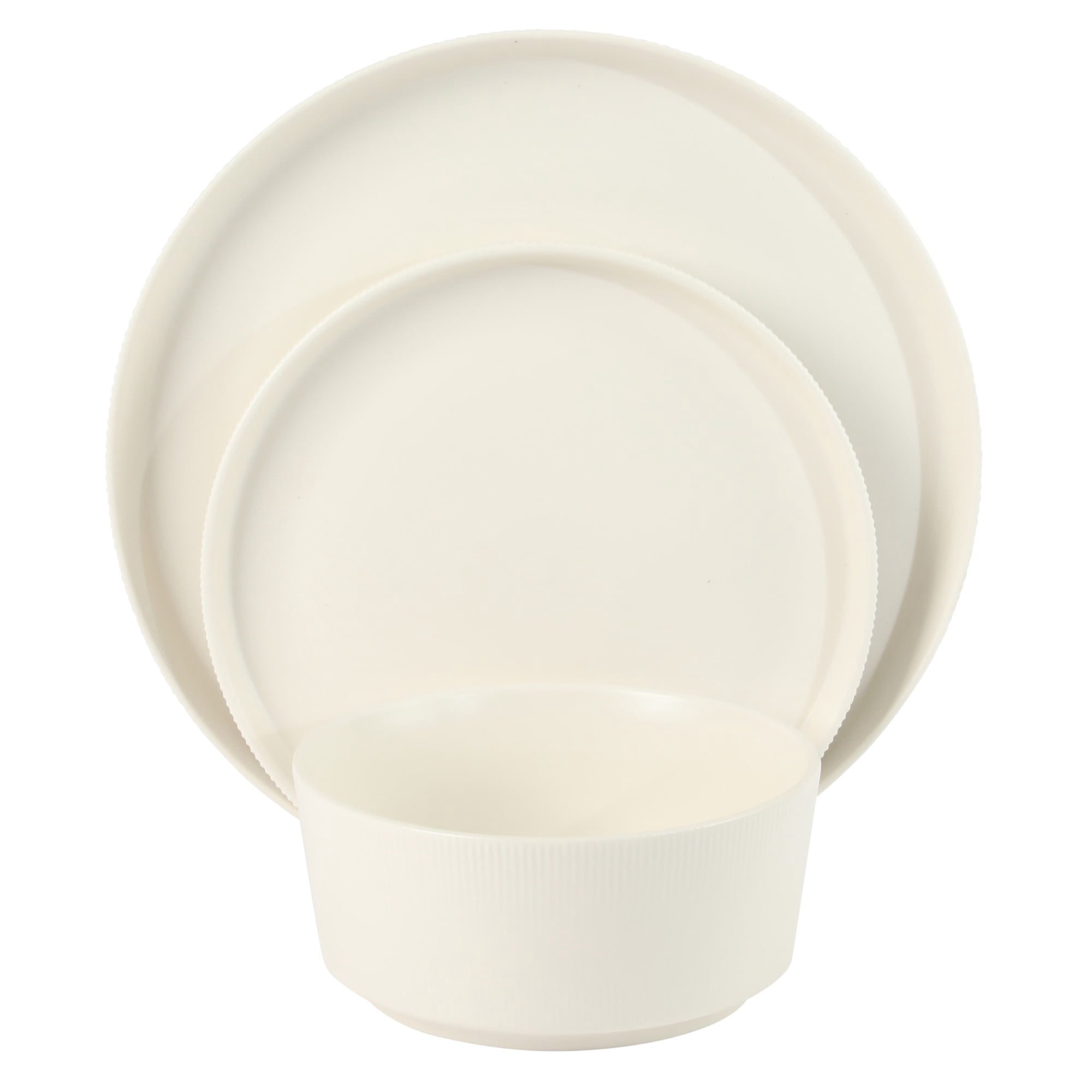 Gibson Home Dempsey Road 12-Piece Stoneware Dinnerware Set – Service for 4, Round White Plates and Bowls, Durable Solid Color Modern Embossed Dish Set, Microwave & Dishwasher Safe