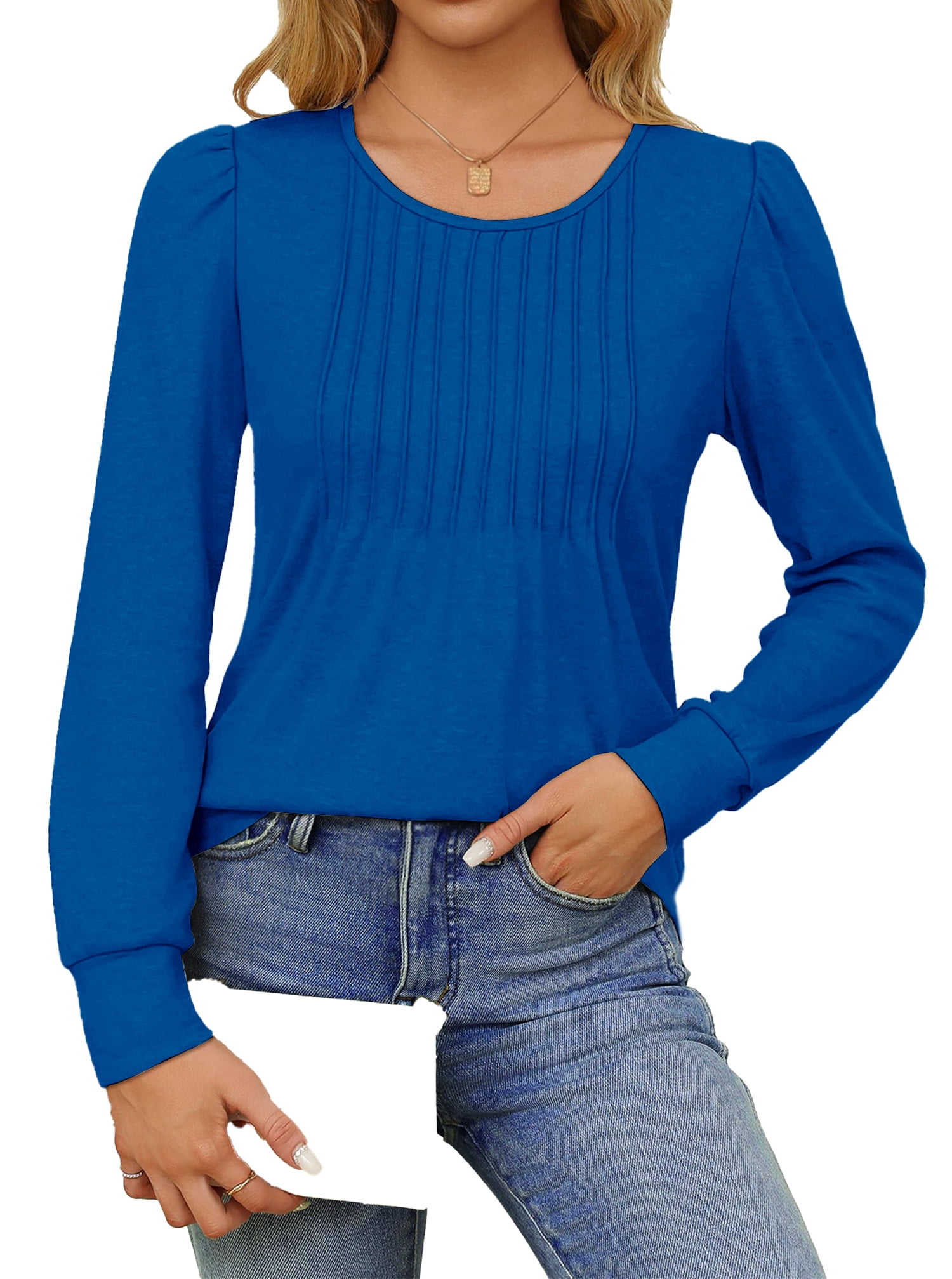 Fantaslook Pleated Blouses for Women Dressy Casual Long Sleeve Shirts Fall Tunic Tops