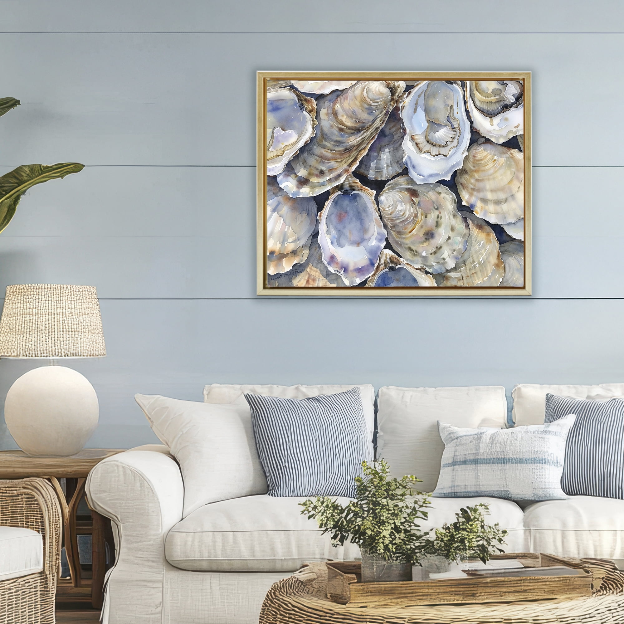 Stupell Industries Oyster Shellabration Pile Gold Framed Floater Canvas Wall Art, design by Heidi Kuntz